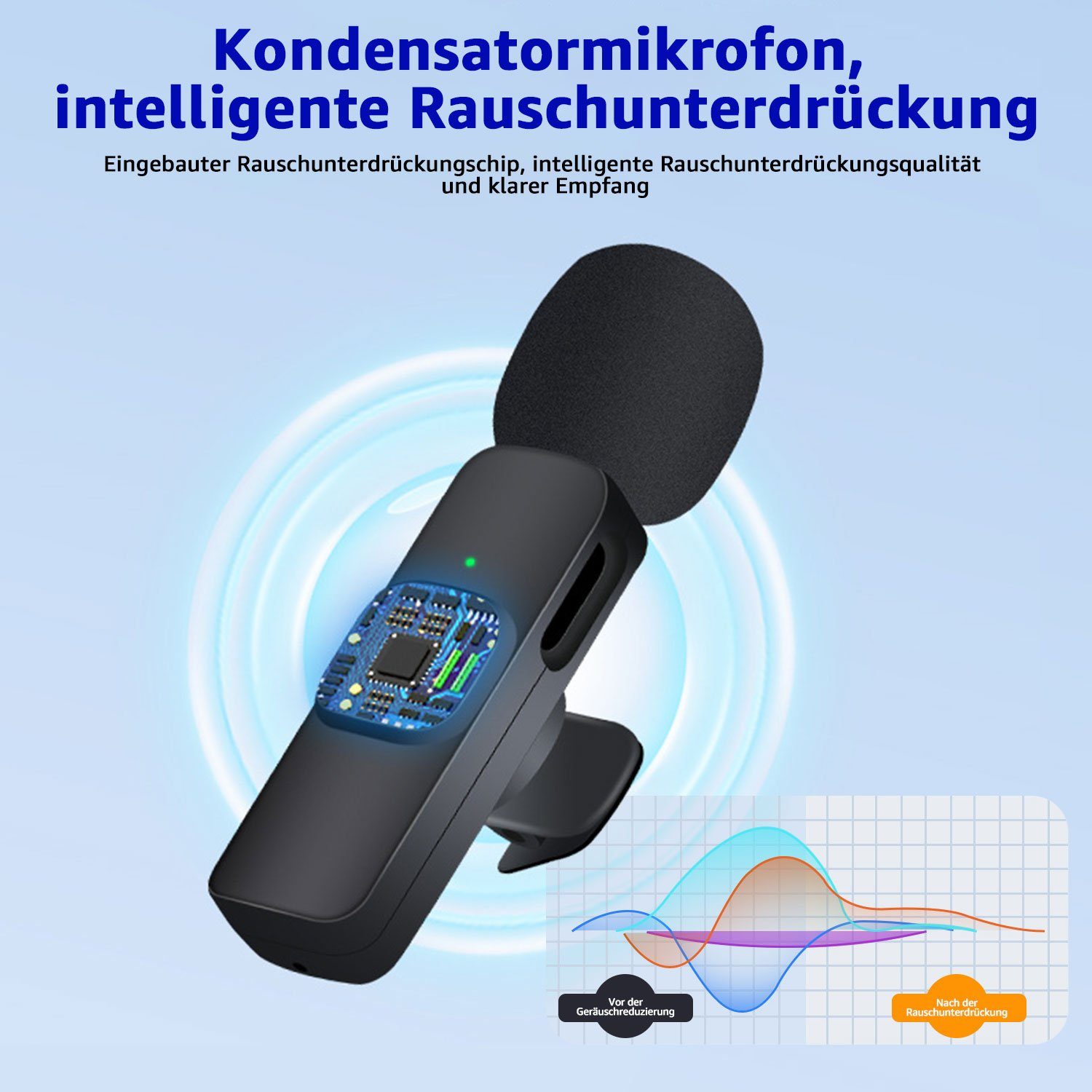 7Magic Streaming-Mikrofon Lavalier Mikrofon Kein Bluetooth oder App, Kabellos Handy Ansteckmikrofon. Rauschunterdrückung
