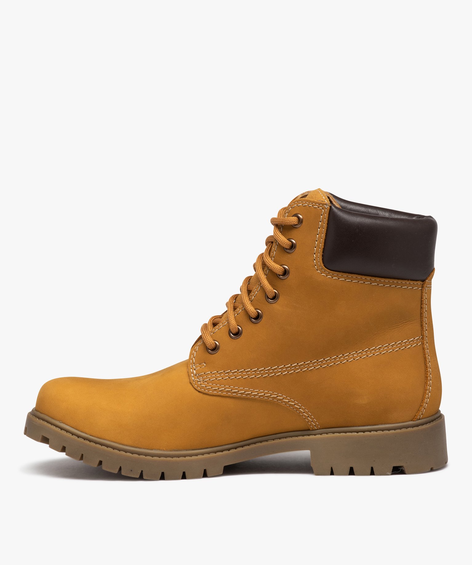 Boots homme dessus en cuir suédé uni et col matelassé camel | GEMO