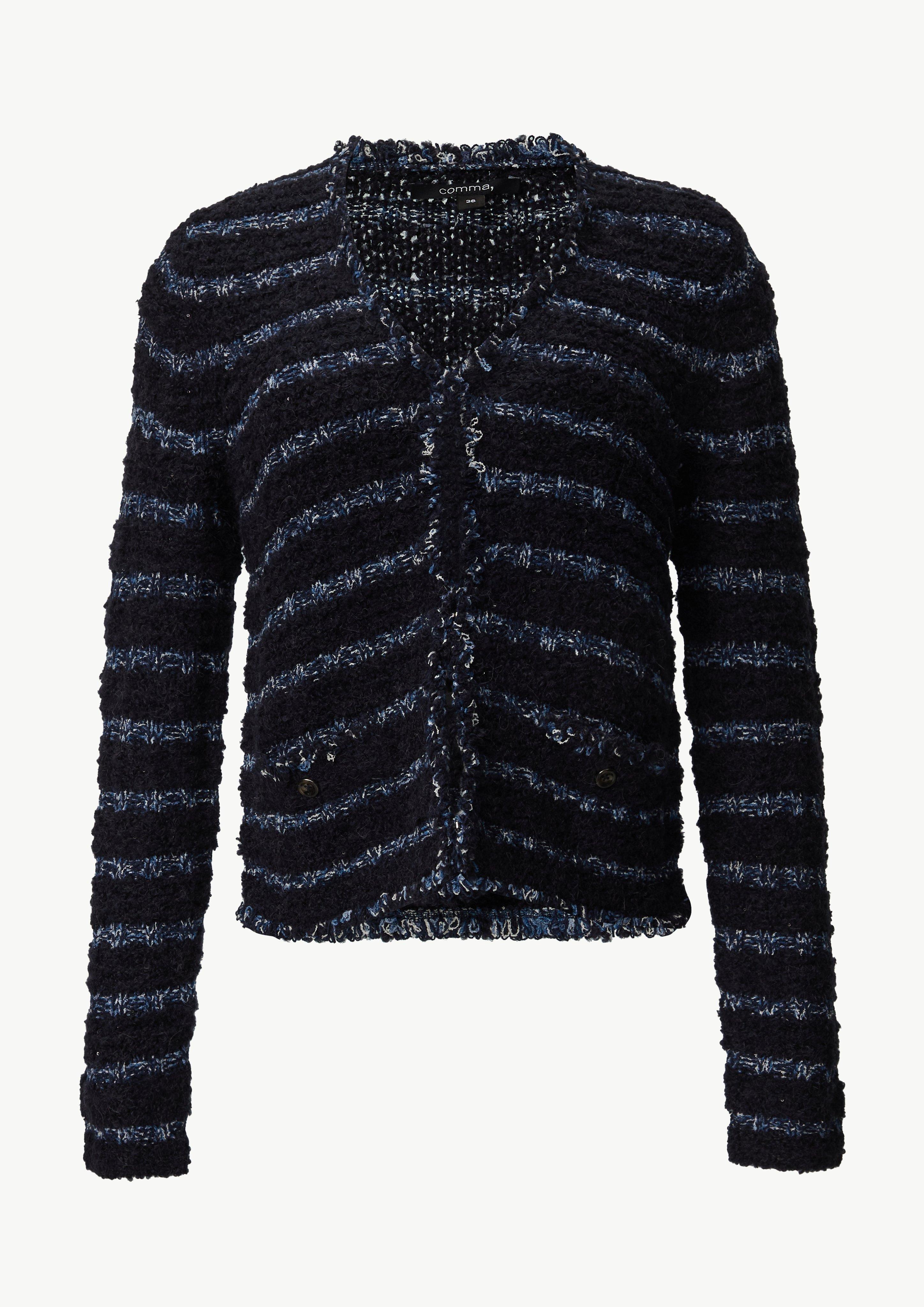 Strickjacke aus Effektgarn mit Fransen - navy