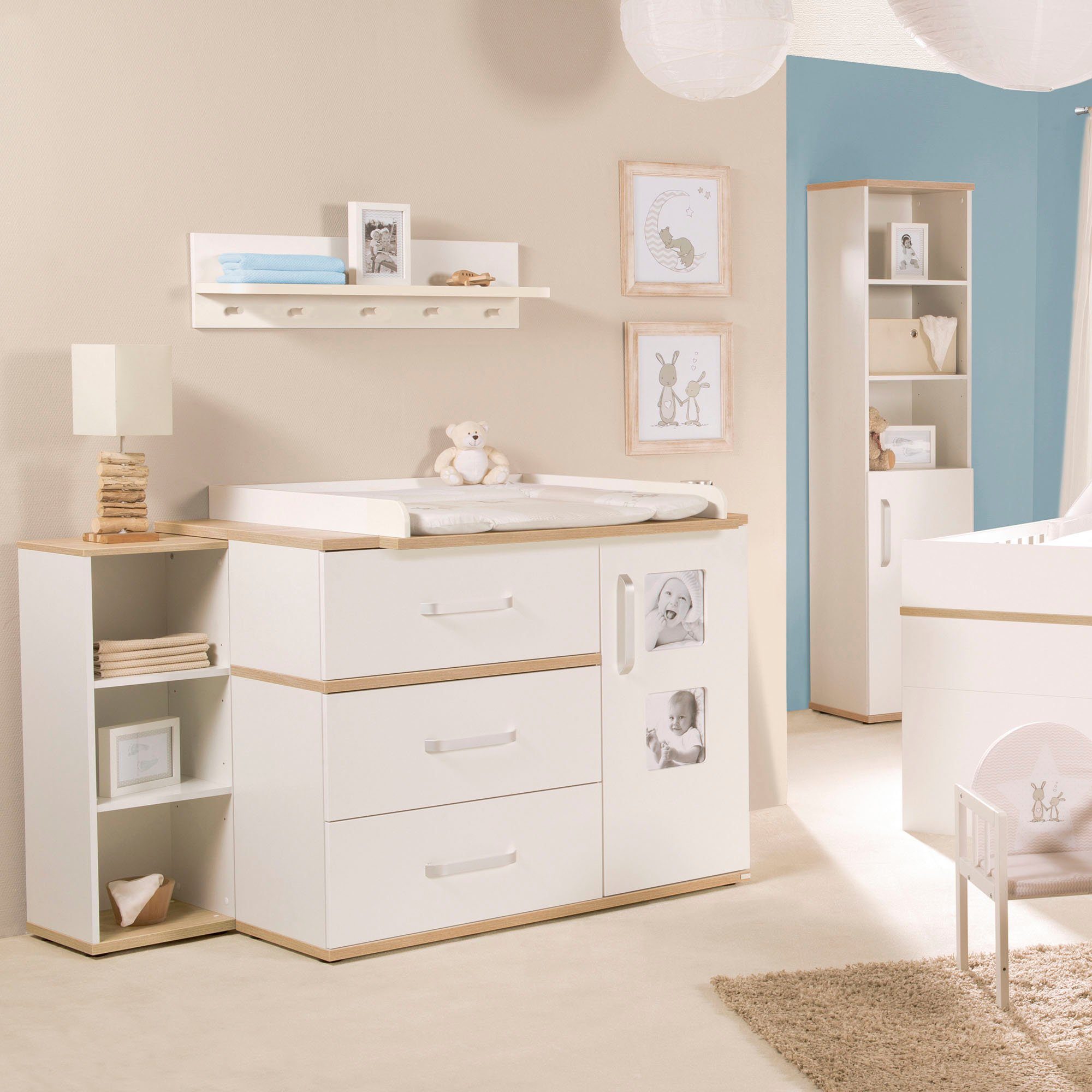 roba® Babyzimmer-Komplettset Pia, (Set, 3-St., Kinderbett, Schrank, Wickelkommode), breit; mit Kinderbett, Schrank und Wickelkommode
