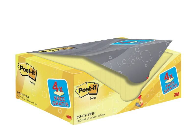 Post-it Haftnotizen 127 x 76 mm Kanariengelb 100 Blatt 16 Blöcke   4 Gratis