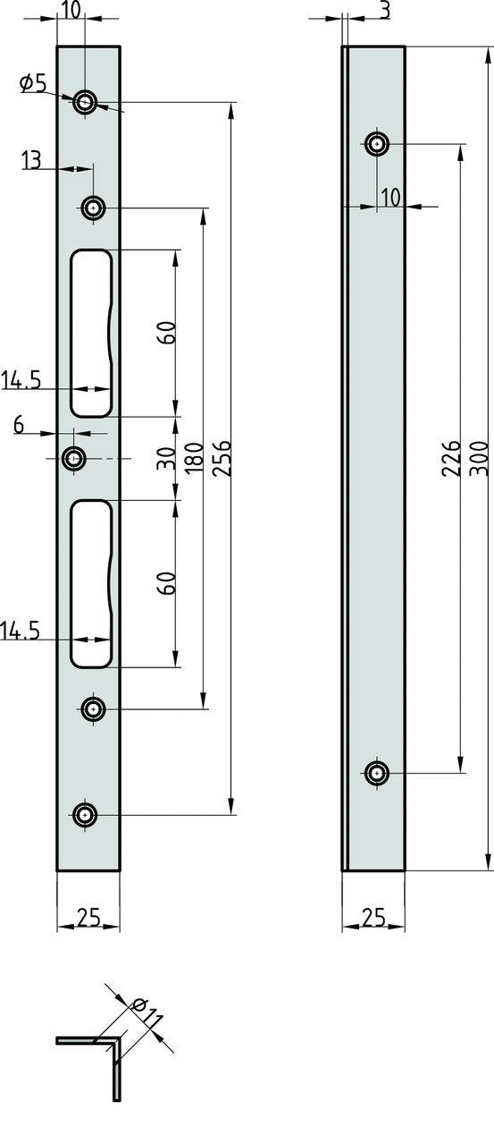 Basi Sicherheitswinkelschliessblech - SWS 955 - verzinkt - käntig - 300x25x25x3 mm - R/L