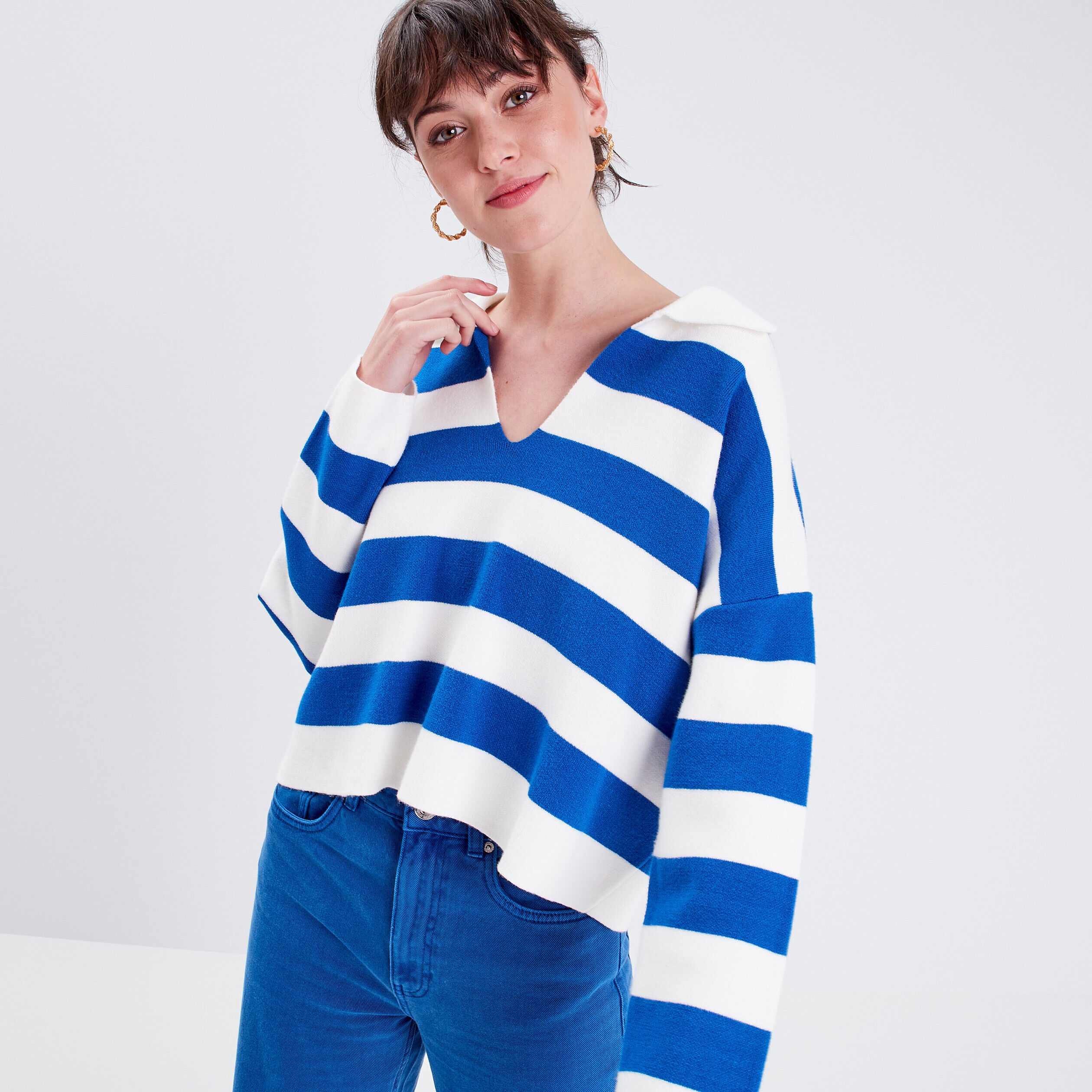 Pull avec col en V ivoire femme | Cache Cache