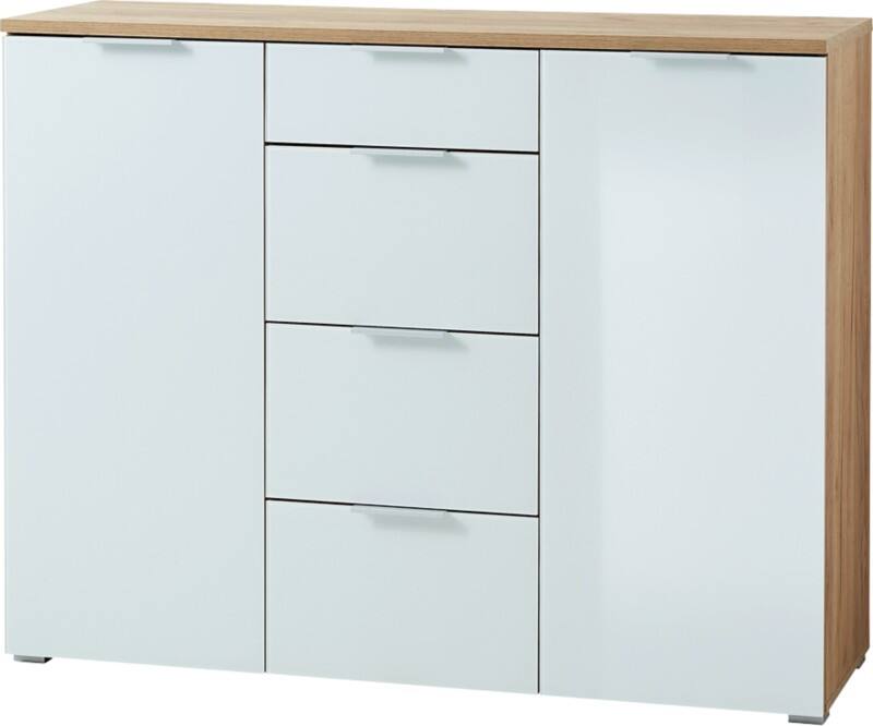 GERMANIA 3982-242 GW-TELDE Sideboard Melamin 1.340 x 400 x 1.050 mm Eiche Beige, Weiß