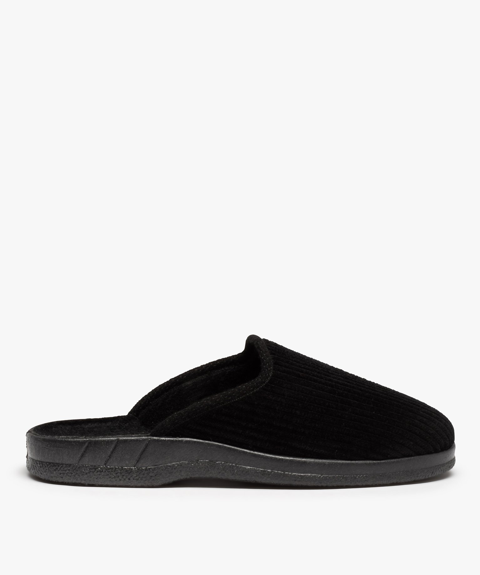 Chaussons homme mules en velours ctelé uni noir | GEMO