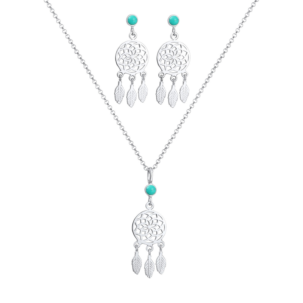 Elli Elli Ensemble de Bijoux Kette Hänger Traumfänger Boho Howlith 925 Silber Bijoux
