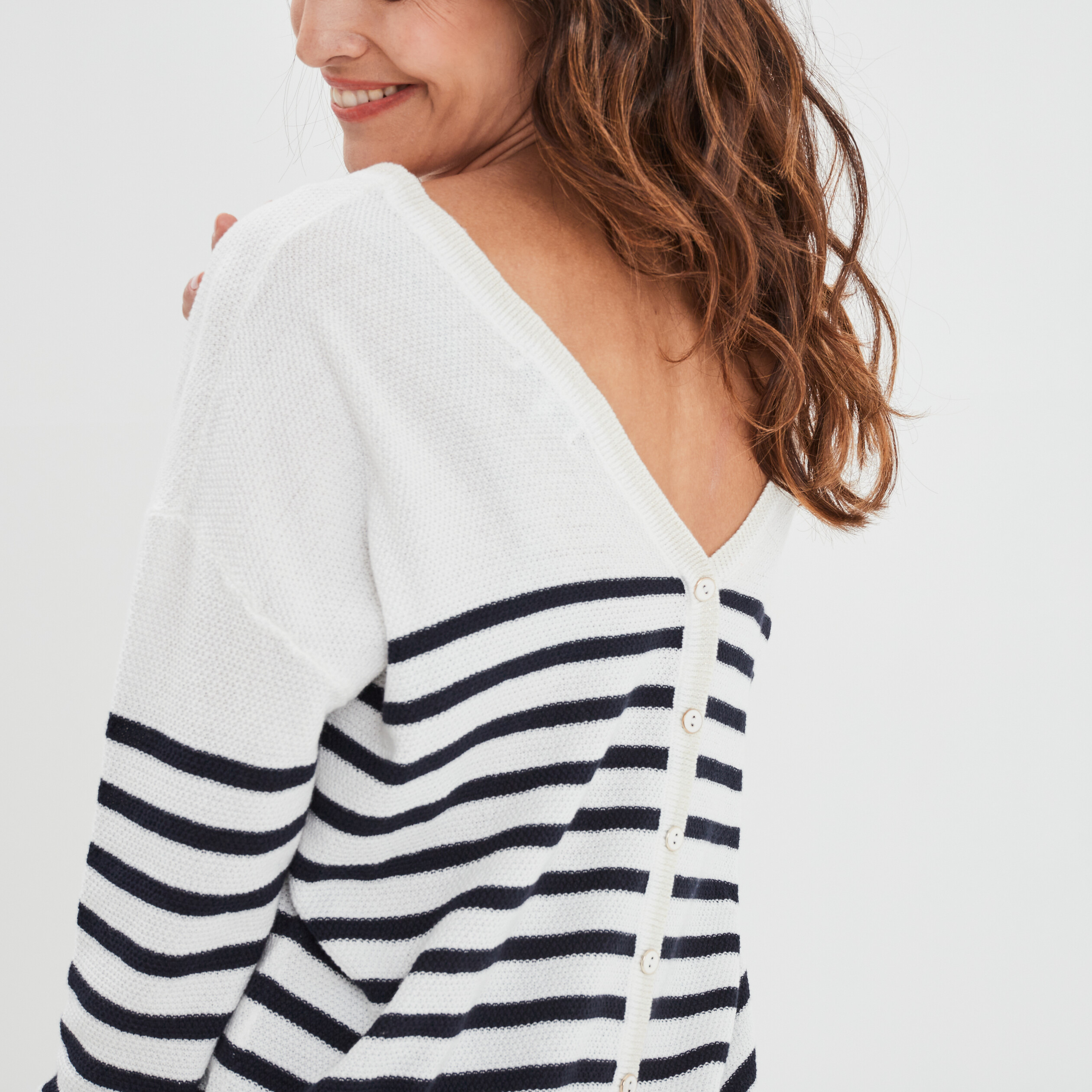 Pull gilet recto-verso col en V ecru femme | La Halle