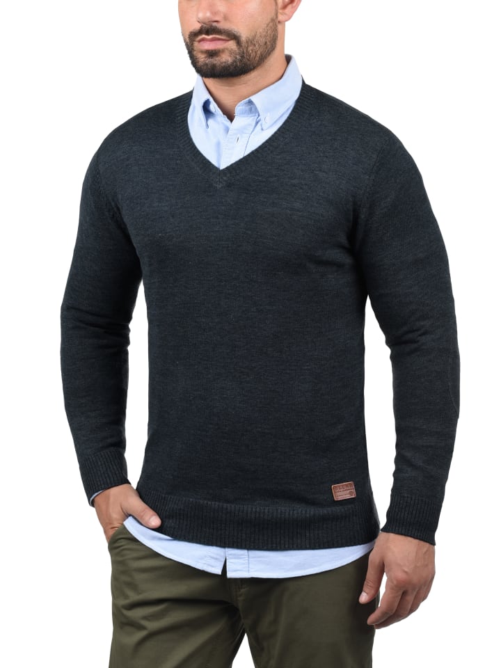 BLEND Strickpullover BHLasse 20703348ME Strickpulli mit aufgestickten Ellenbogenpatches in Blau günstig kaufen XXL