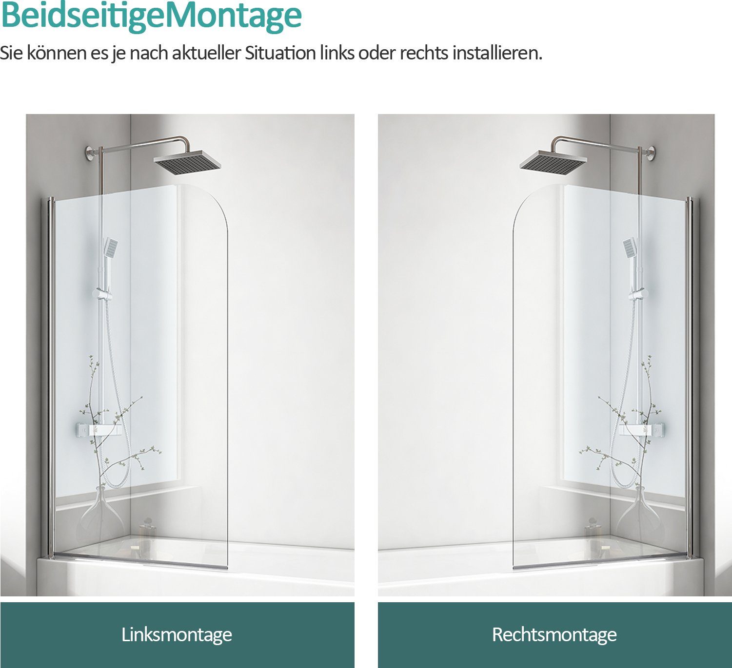 EMKE Badewannenaufsatz EMKE Badewanne Duschwand mit NANO einfach-Reinigung Beschichtung, 6mm Sicherheitsglas