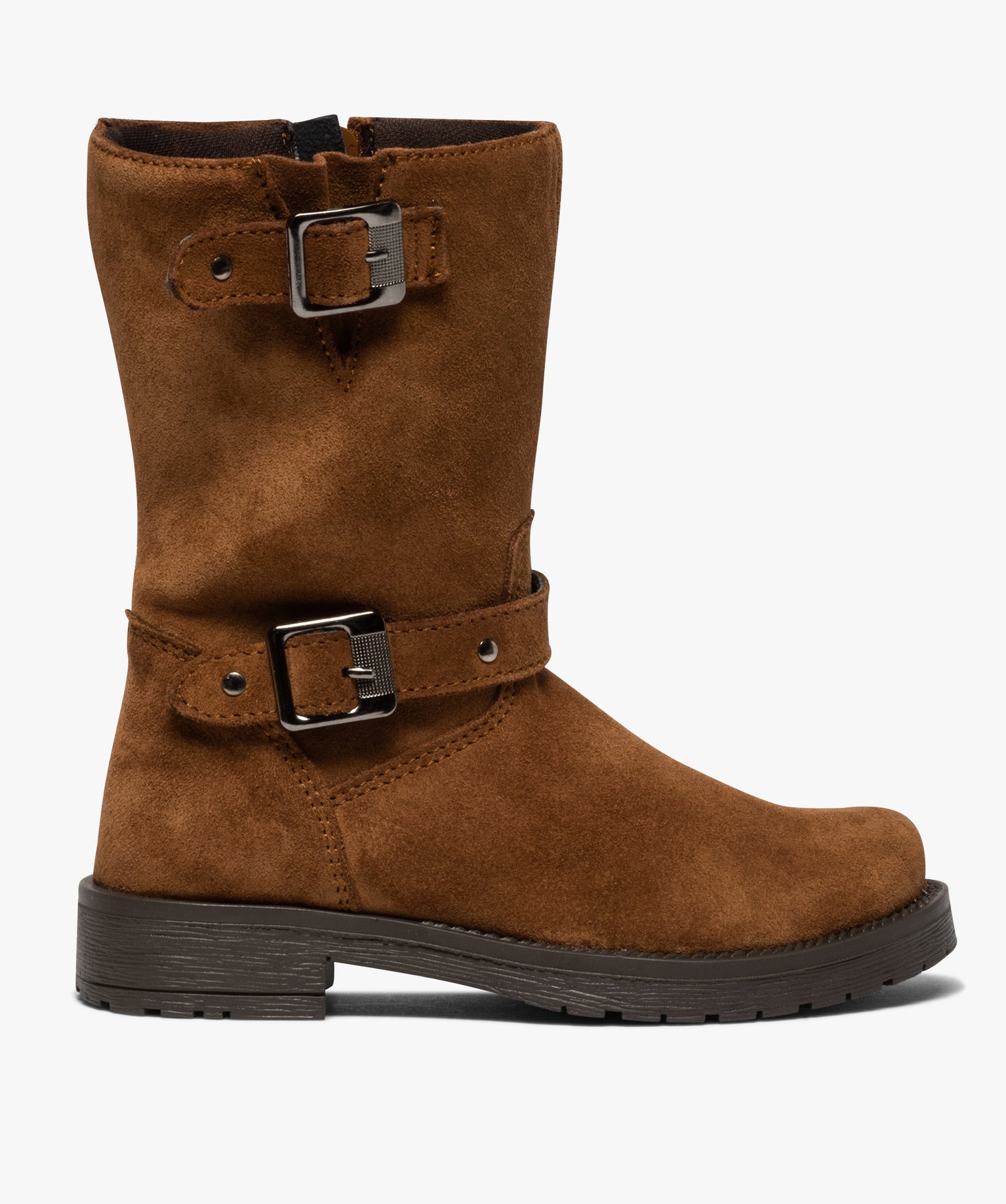 Bottes fille unies dessus cuir à brides décoratives | GEMO