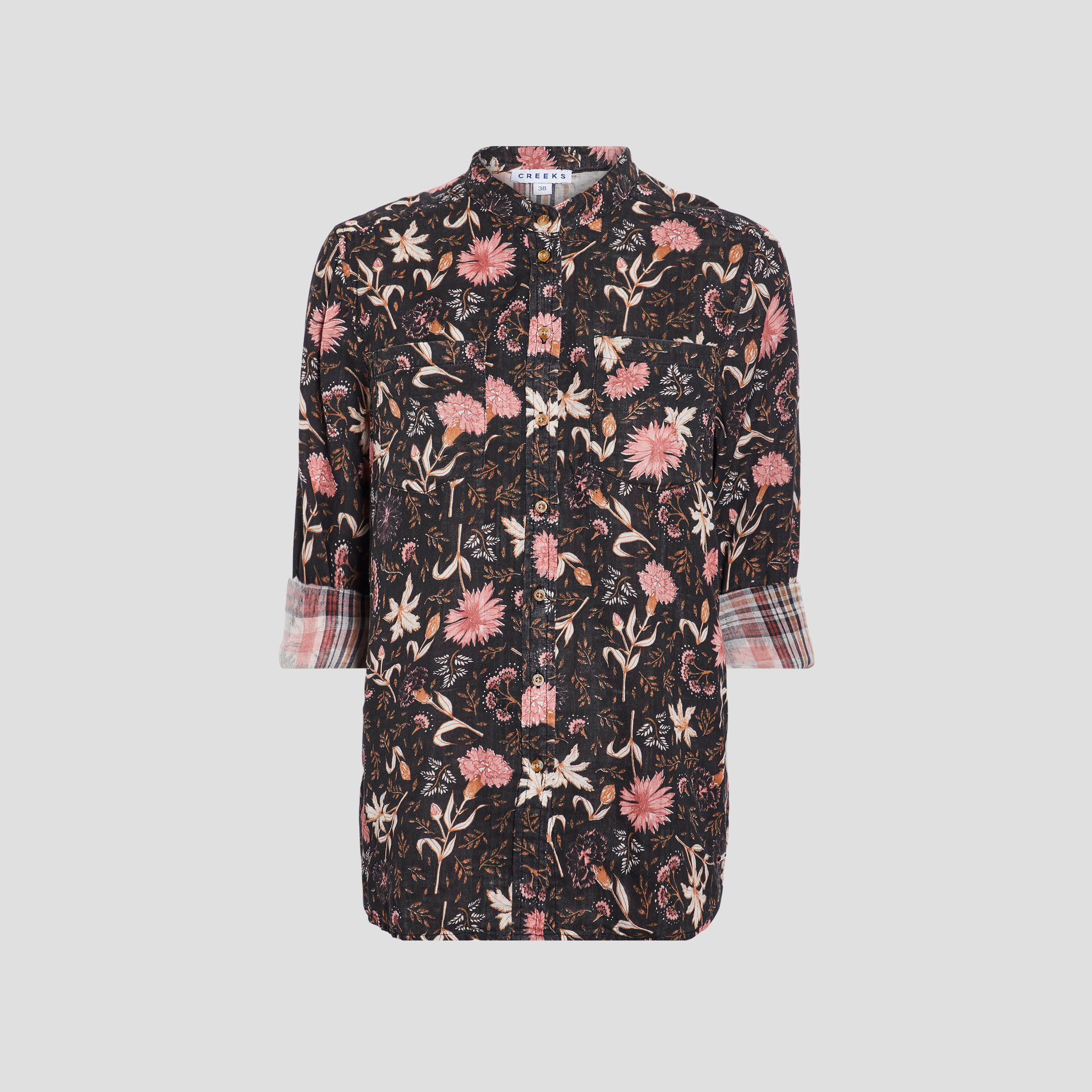 Chemise manches longues retroussables gris fonce femme | La Halle