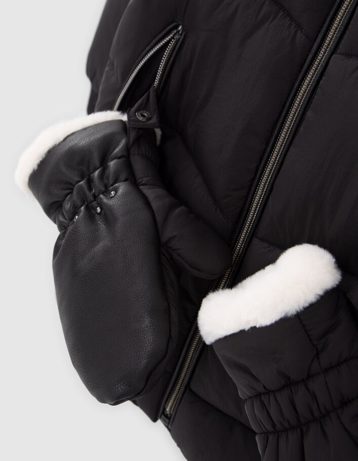 Doudoune noire fourrée recyclée avec moufles fille