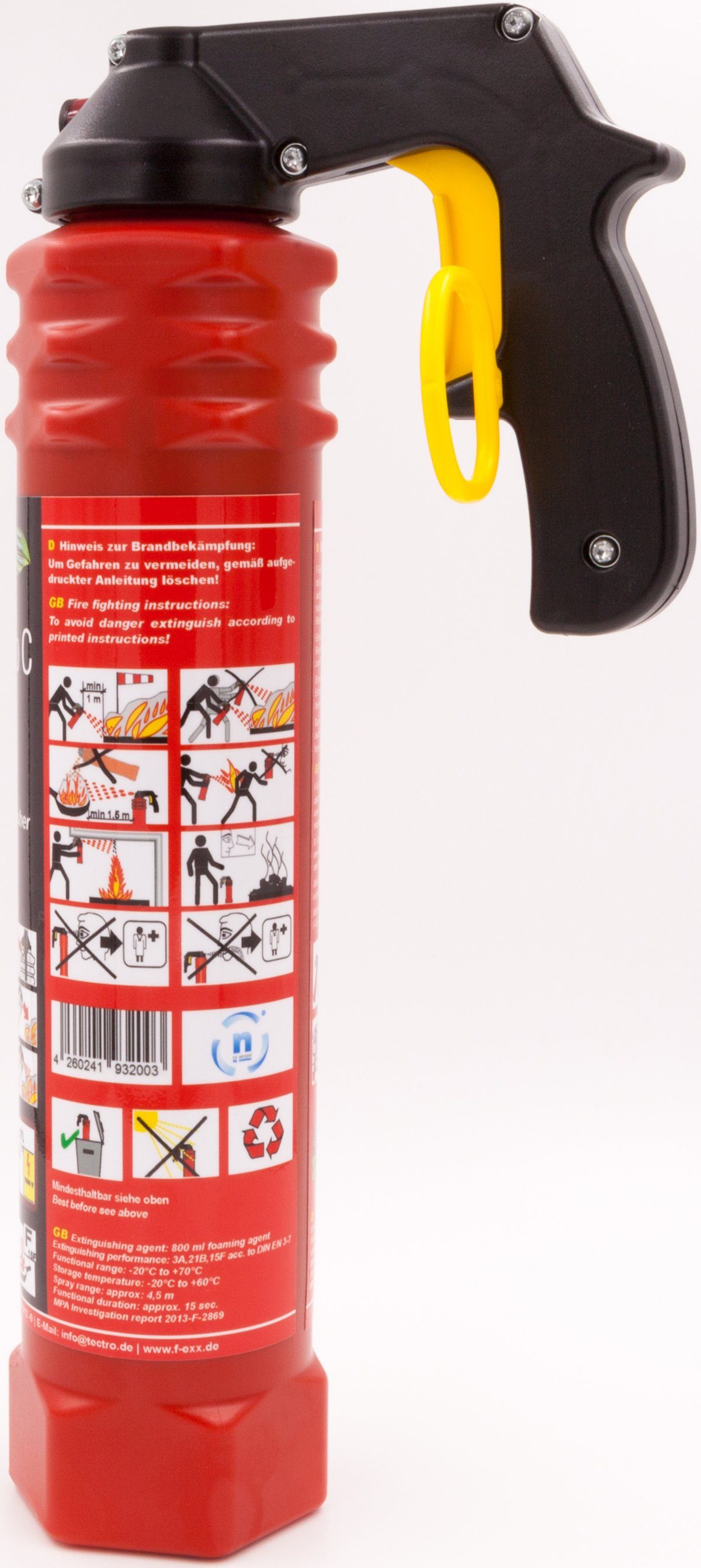 F-Exx Schaum-Feuerlöscher F-Exx® 8.0 C - Der Auto-Feuerlöscher mit Frostschutz + Kfz-Tasche, Löschschaum: MOUSSEAL®-CF F-20 synthetisches wasserfilmbildendes Schaummittel (AFFF), Treibgasfrei
