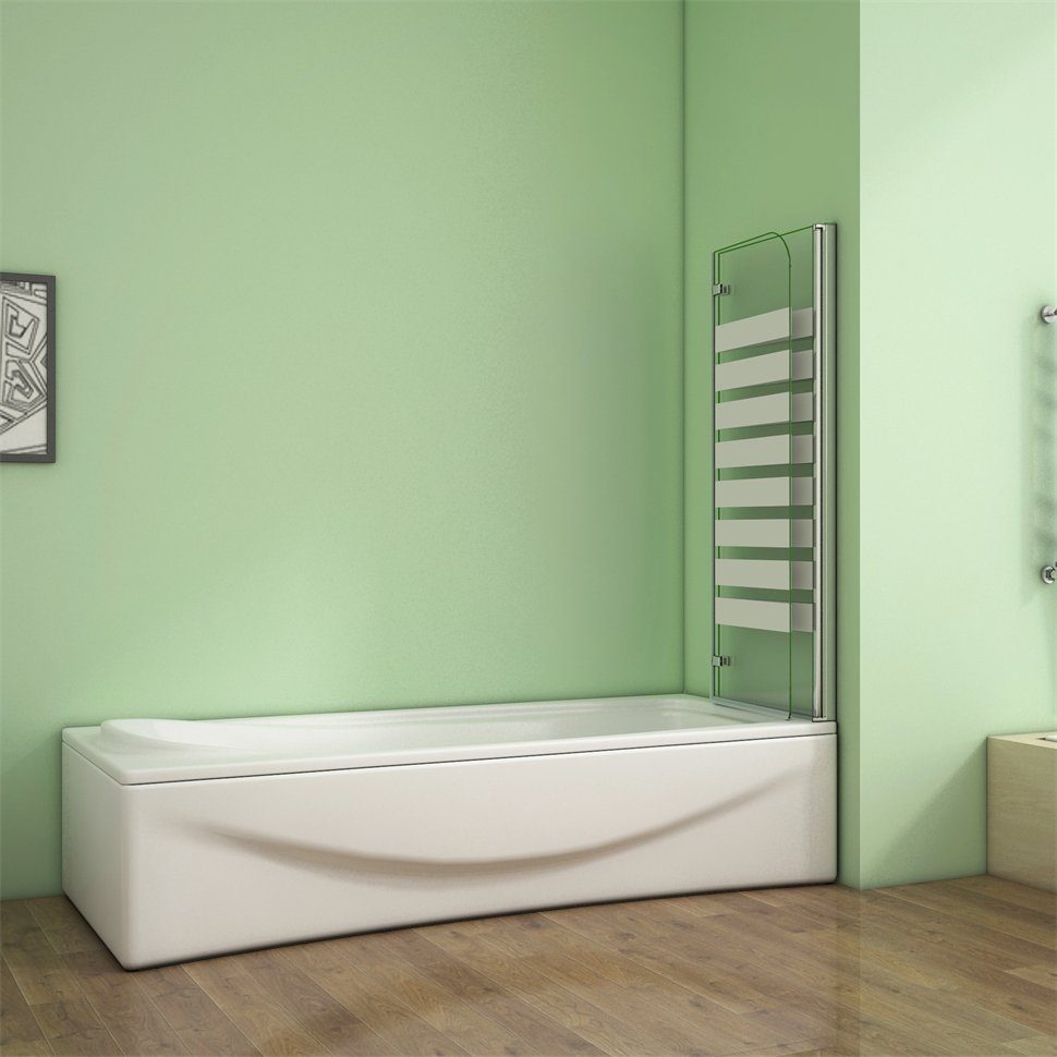 duschspa Badewannenaufsatz Faltwand Badewannenaufsatz mit weißen Streifen Glaswand auf Badewanne, Einscheibensicherheitsglas, Sicherheitsglas, (Set), Breite 120cm, Höhe 140cm, Glas