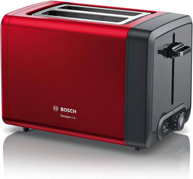 BOSCH Toaster Schwarz, Rot Edelstahl 970 W TAT4P424DE