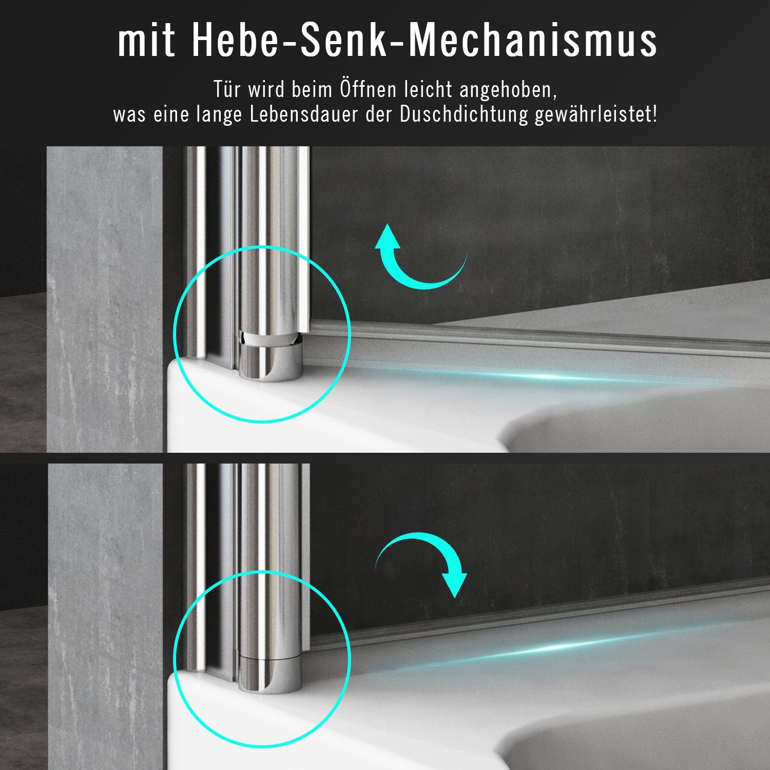 Boromal Badewannenaufsatz Duschwand Badewanne Schwarz 130cm 3-teilig Faltbar Badewannenfaltwand, (Klarglas /Teilsatiniert glas), Badewannenfaltwand Glaswand 6mm ESG Glas