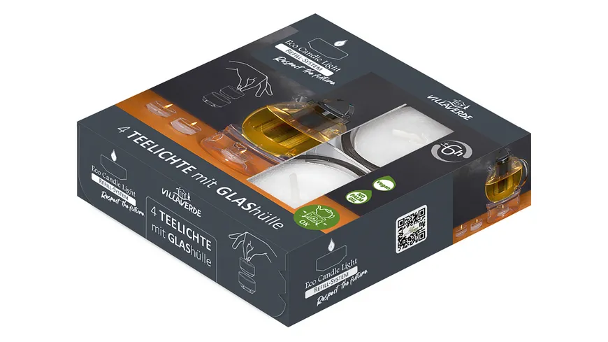 VILLA VERDE ECL Teelichte Kombipack Refill mit Glashülle 4er Pack weiß