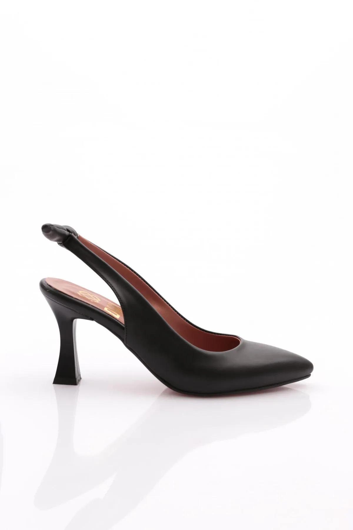 DGN  701-22y Schwarze Damenschuhe mit Absatz - spitze Spitze, niedriger Schnitt, Knöchelriemen