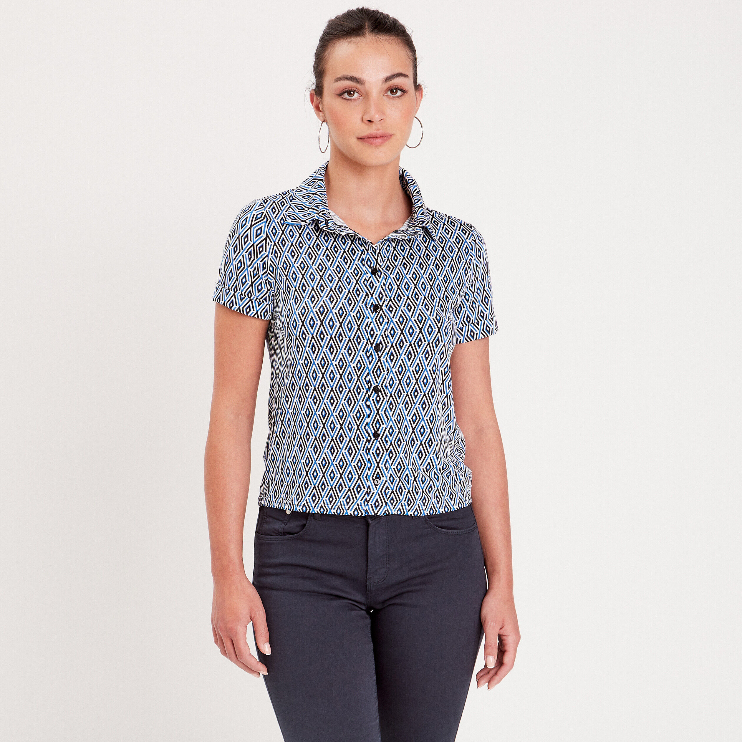 Chemise manches courtes noir femme | Cache Cache