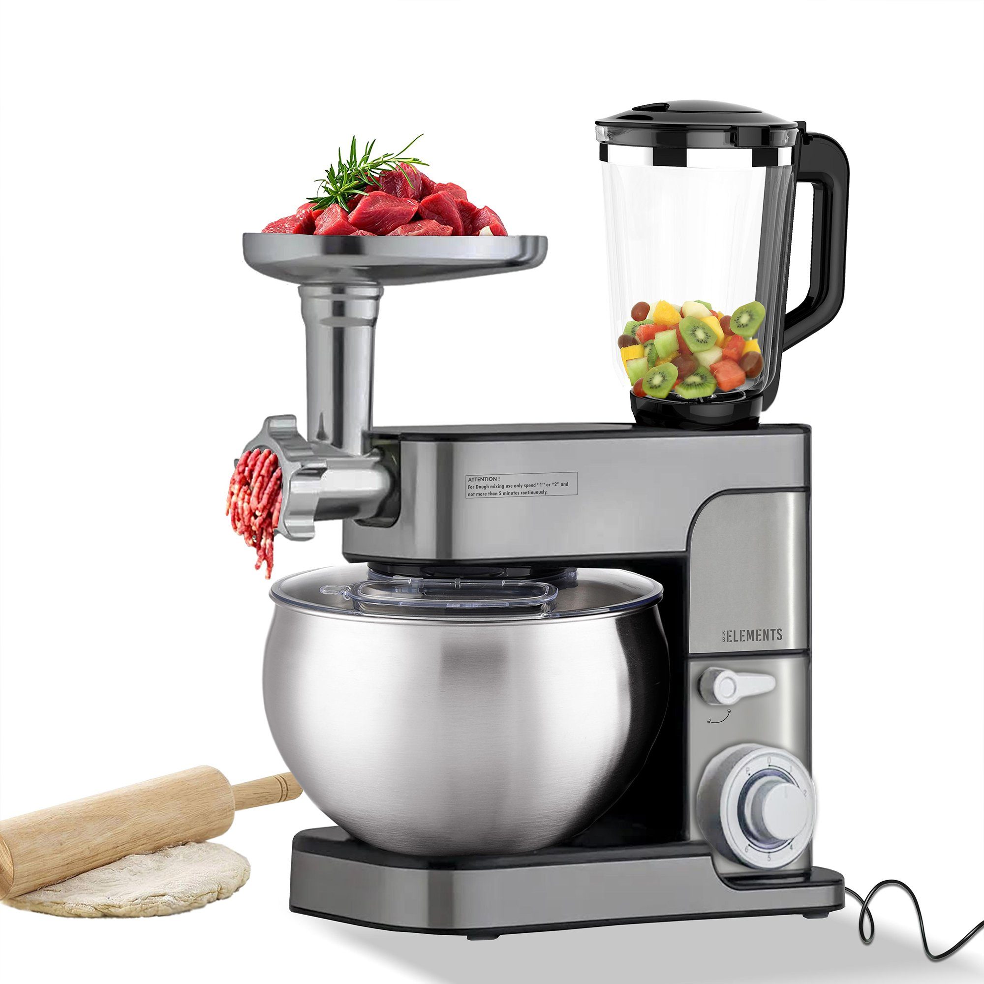 KB Elements Küchenmaschine ELK85LM, 2500,00 W, 7,00 l Schüssel, Fleischwolf, Teigmaschine, Crusher, Stand Mixer