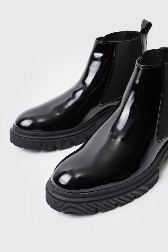 Lack Chelsea-Stiefel mit dicker Sohle