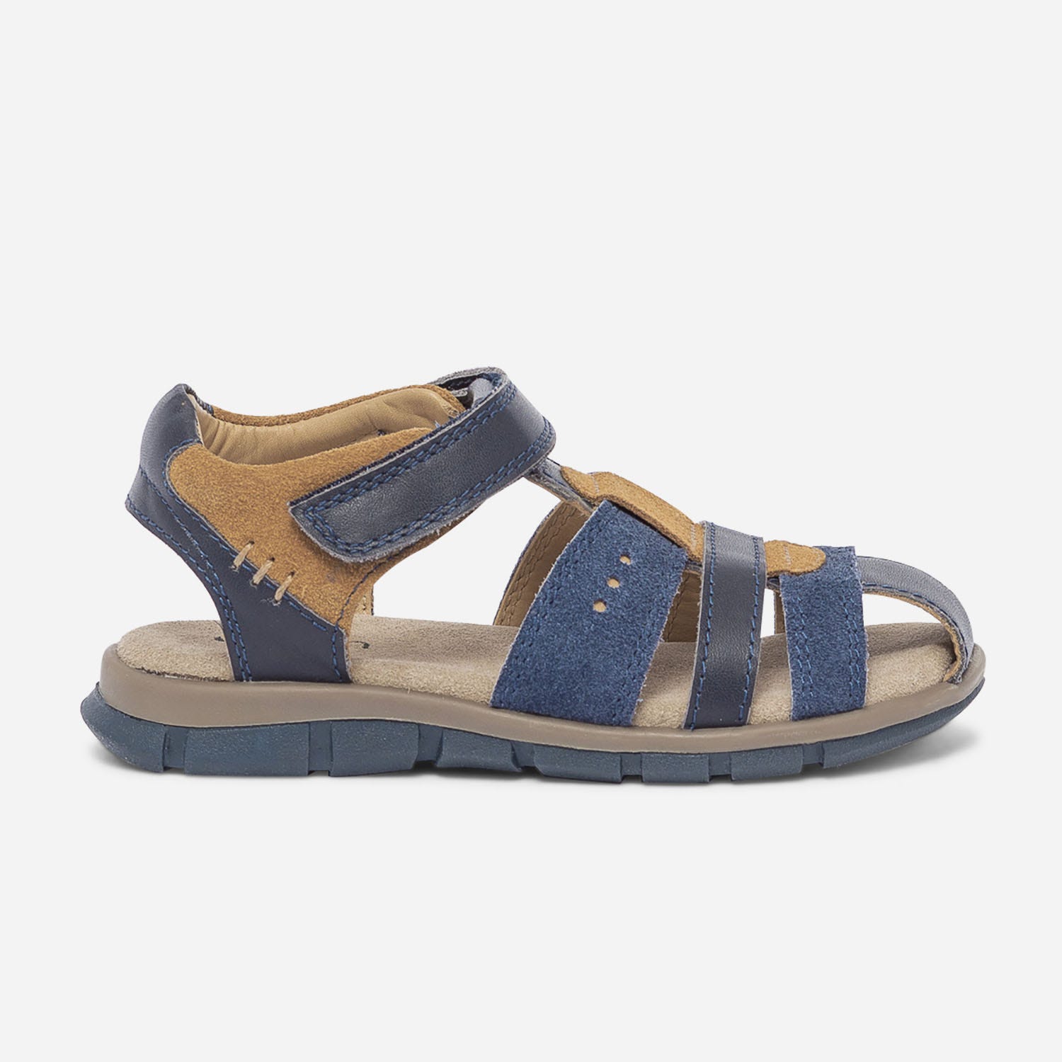 Sandale marine et camel en cuir velours