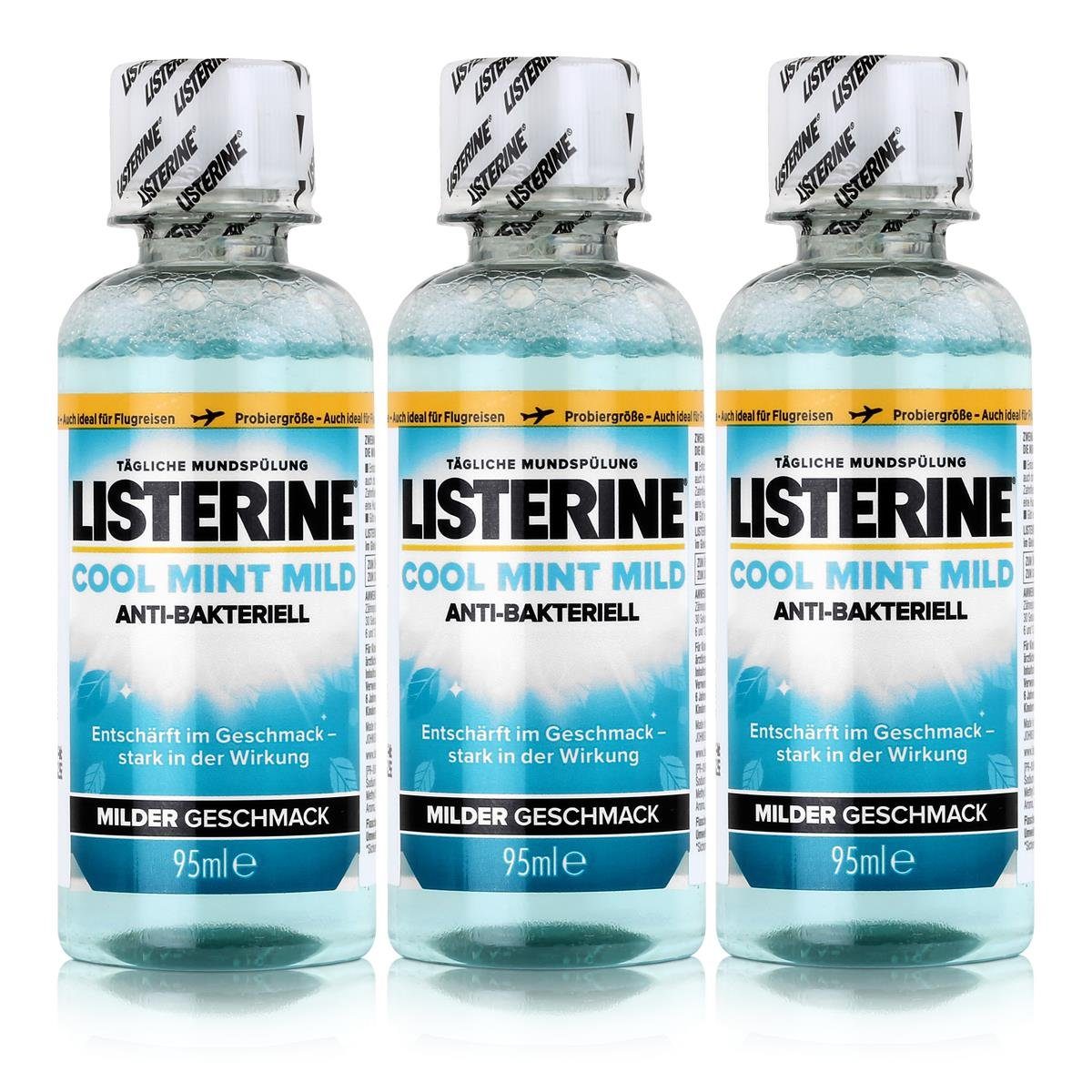 Listerine Mundspülung, Listerine Cool Mint milder Geschmack 95 ml Mundspülung (3er Pack)