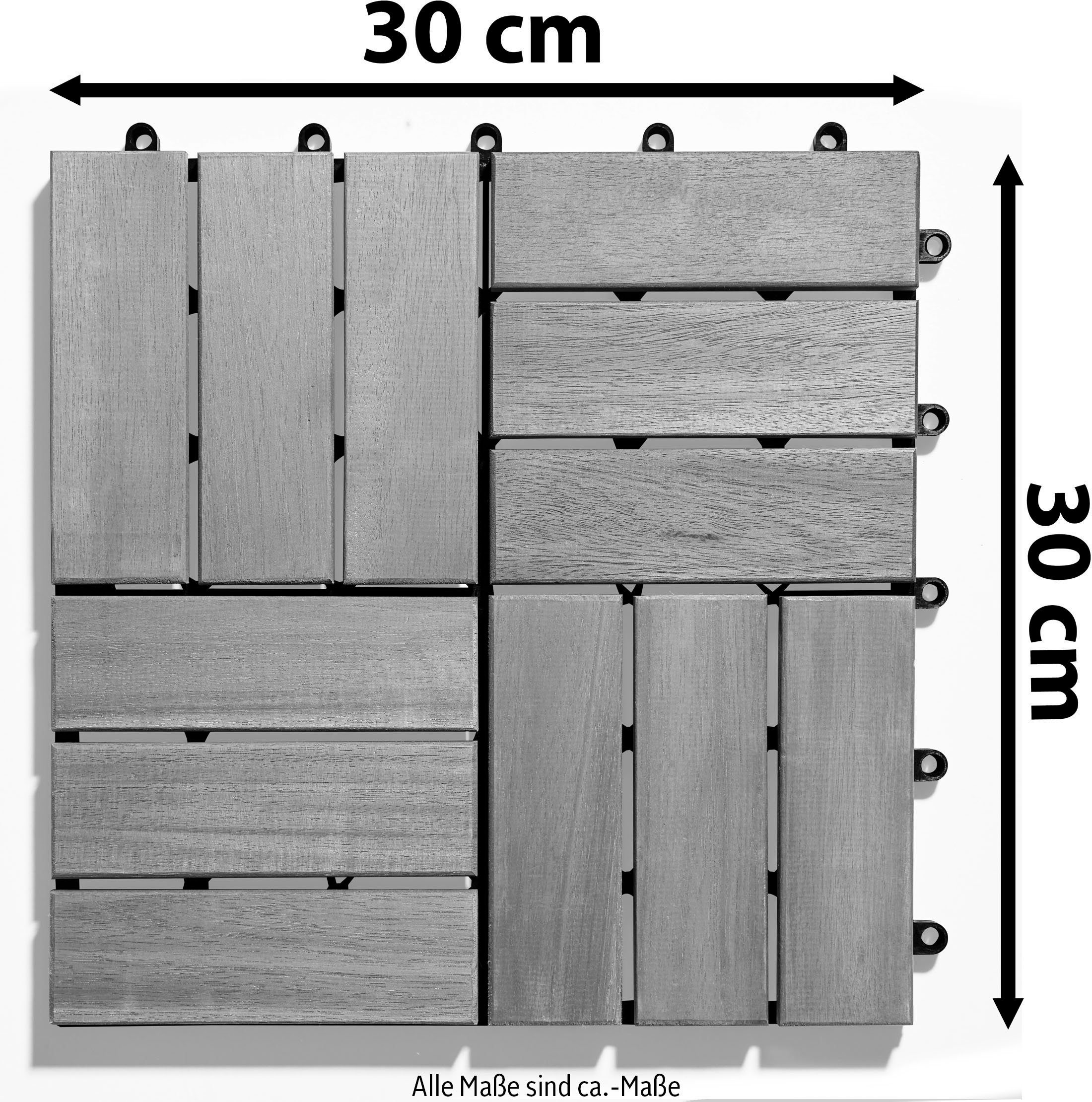 Gartenfreude Holzfliesen, Set, 10 St., 0,9 m², Akazienholz, wetterfest, mit Klickfunktion