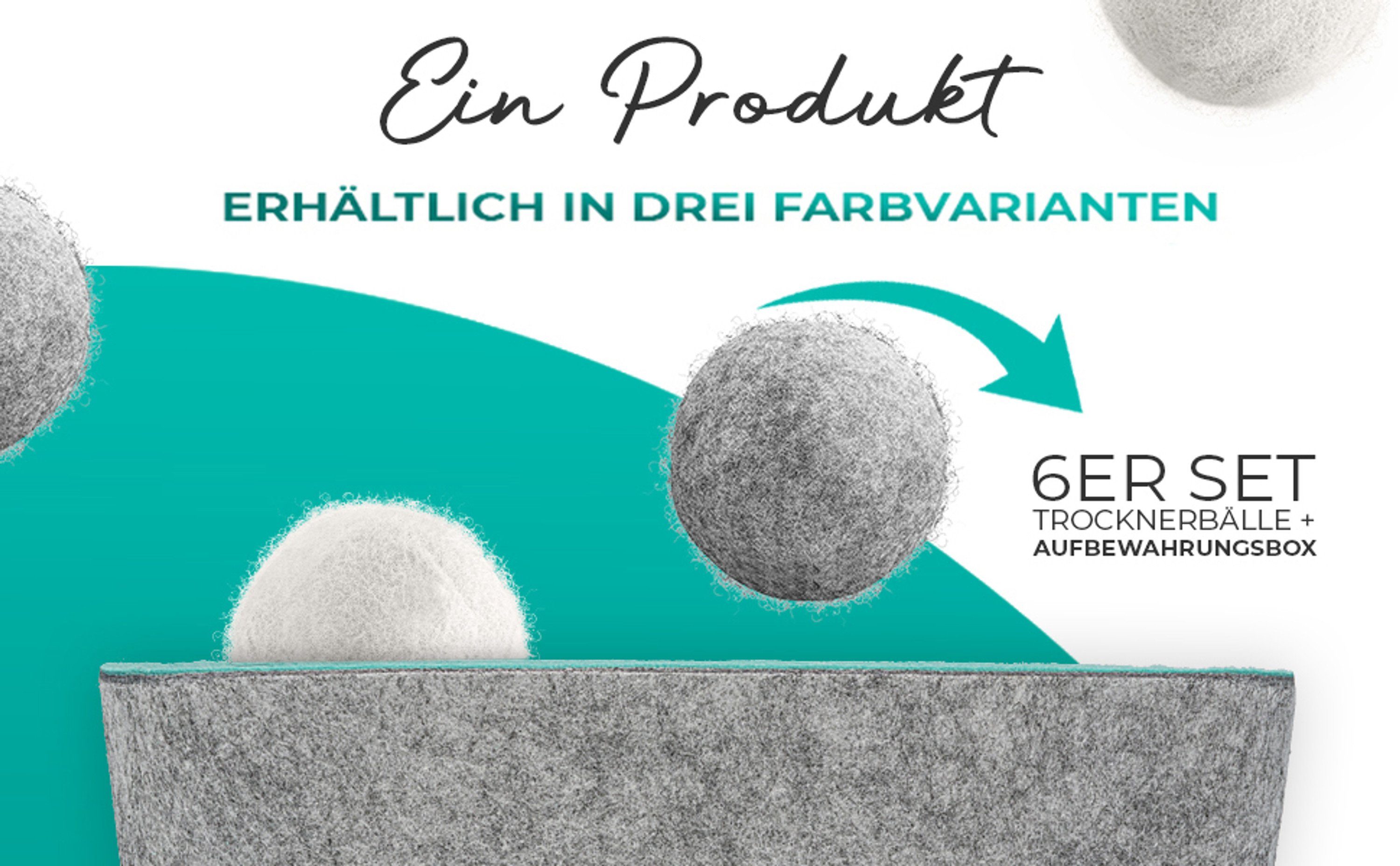 Tridono Trocknerball Das Verrückte Schaf Trocknerbälle Nachhaltige Dryer Balls für Wäschetrockner 6er Set weiße Filzbälle aus 100% Schafwolle mit Aufbewahrungsbox Natürlicher Weichspüler-Ersatz.