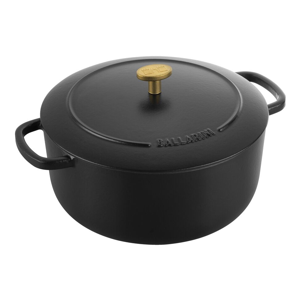 Cocotte 24 cm, rund, Schwarz, Gusseisen