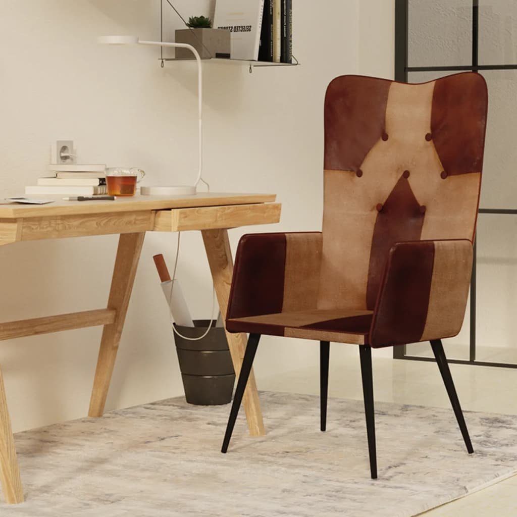 vidaXL Sessel Ohrensessel Braun Echtleder (1-St)