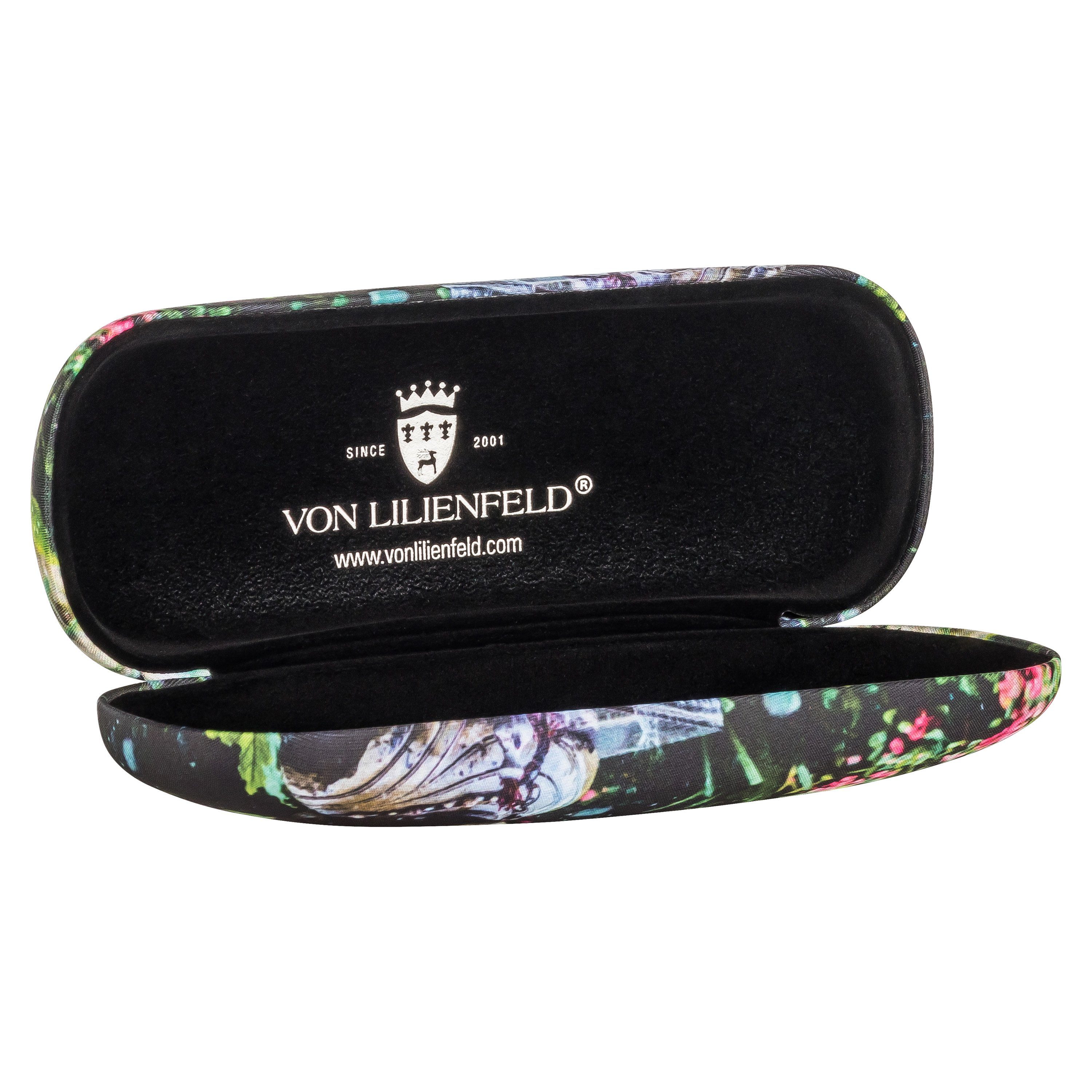 von Lilienfeld Brillenetui Brillenetui Buddha Brillenputztuch Hardcase mit Stoff bezogen, stabiles mit Mikrofaser bezogenes Hardcase