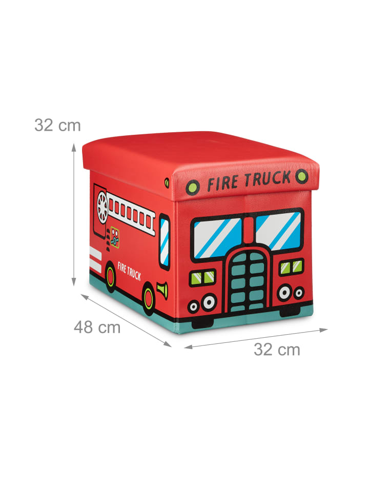 relaxdays Spielzeugkiste Feuerwehr in Rot - (B)48 x (H)32 x (T)32 cm günstig kaufen onesize