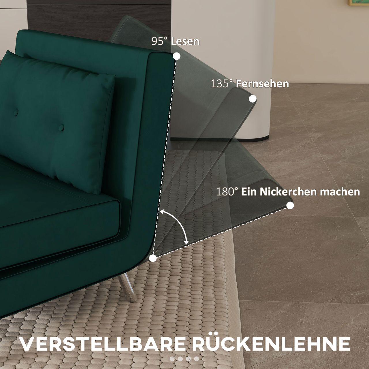 HOMCOM Schlafsessel Klappsessel mit Bettfunktion Einzelsofa mit Kissen Samtoptik
