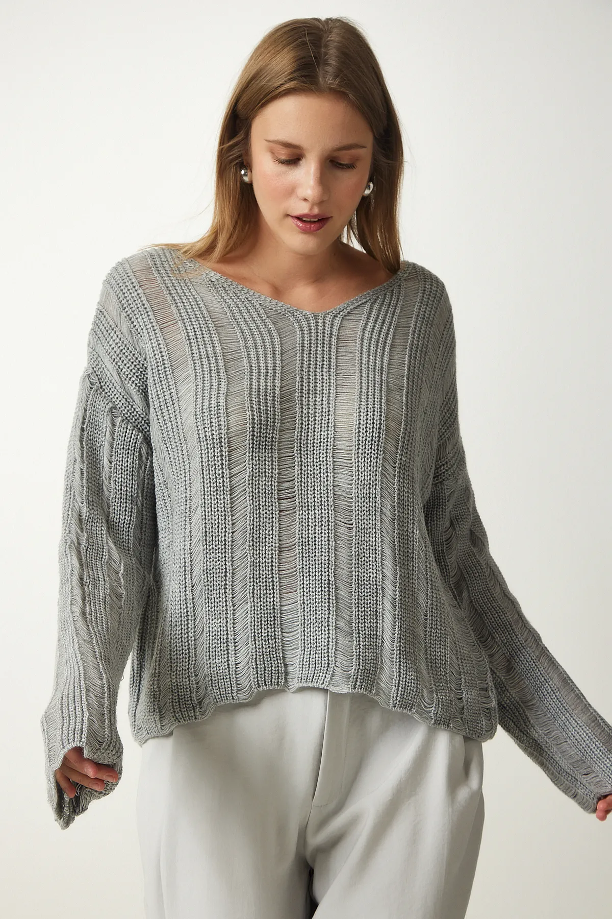 Happiness İstanbul  Pullover - Grau - Relaxed Fit