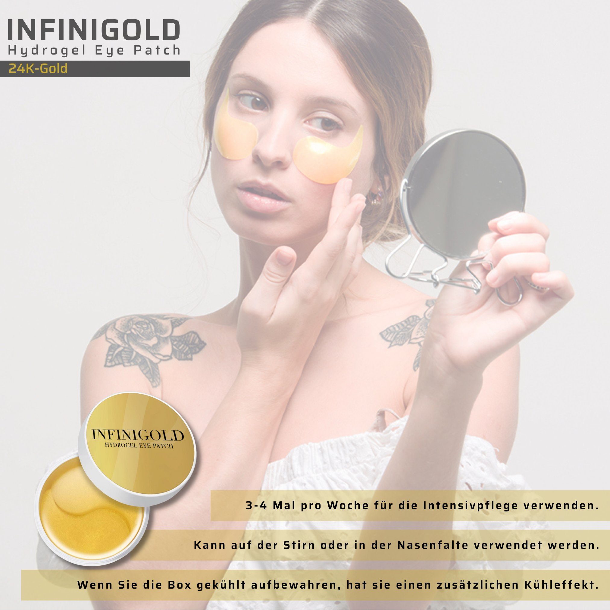 INFINIGOLD Augenpads goldene Multi Action Augenpads, 60-tlg., 1er oder 2er Pack, Anti Aging Augenpflege Pads gegen Falten, Augen Anti Falten Wirkung
