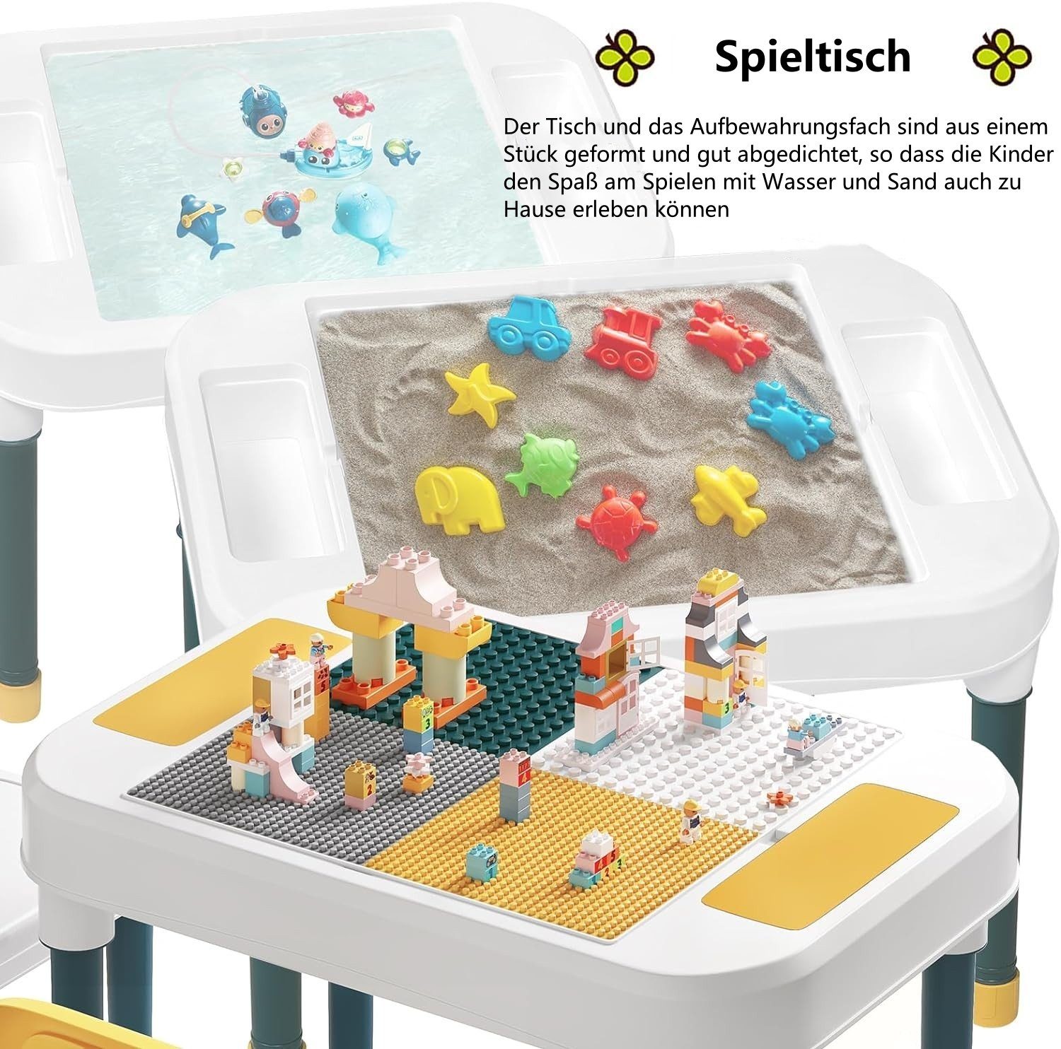 EUGAD Kindertisch (1-St., mit 2 Stühlen), Spieltisch Maltisch mit Stauraum