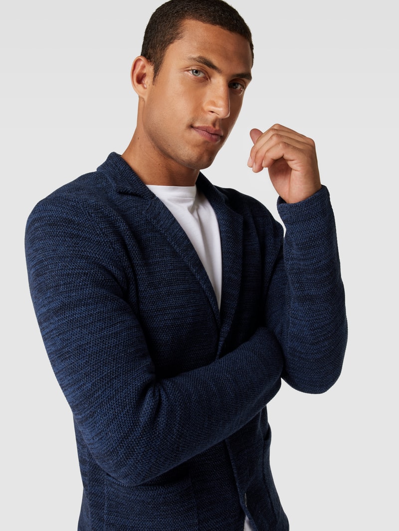 Strickjacke in Two-Tone-Machart mit Reverskragen in marineblau