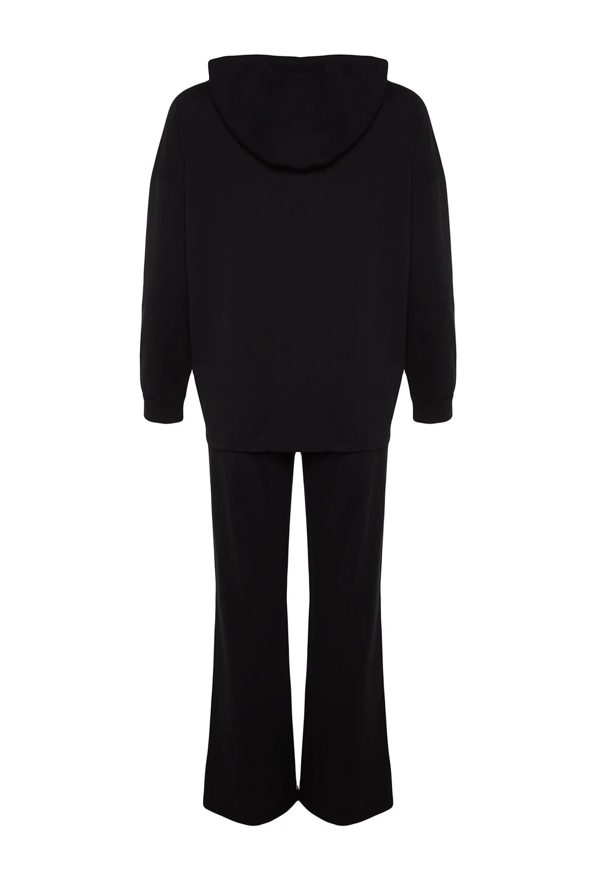 Trendyol Collection  Gestricktes Pyjama-Set mit Sweatshirt und Hose aus schwarzer Baumwolle mit Katzenmuster THMAW24PT00044