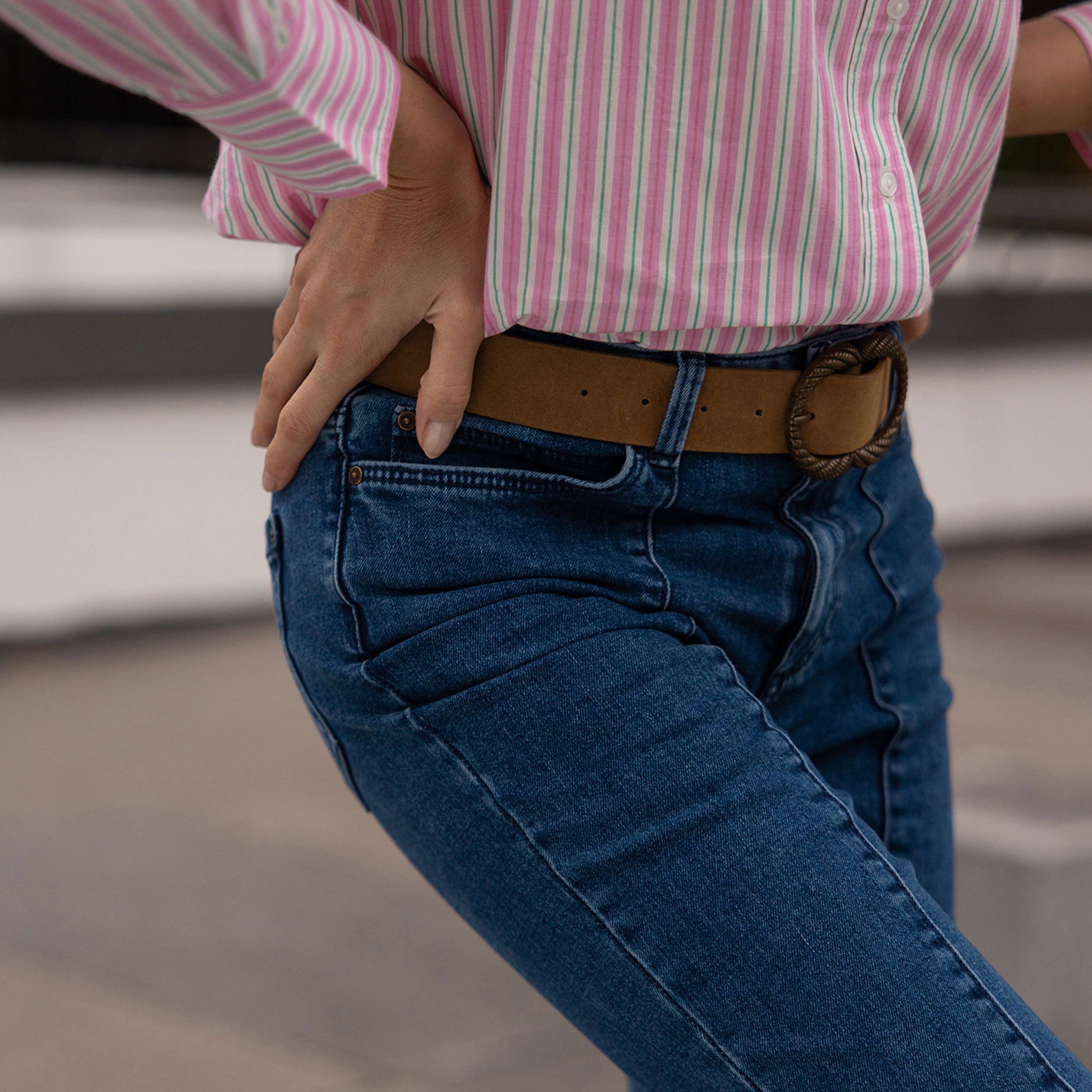 Jeans bootcut taille haute ceinturé denim brut femme | La Halle