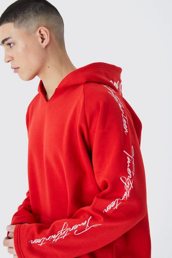 Oversize Hoodie mit rohem Saum und Stickerei