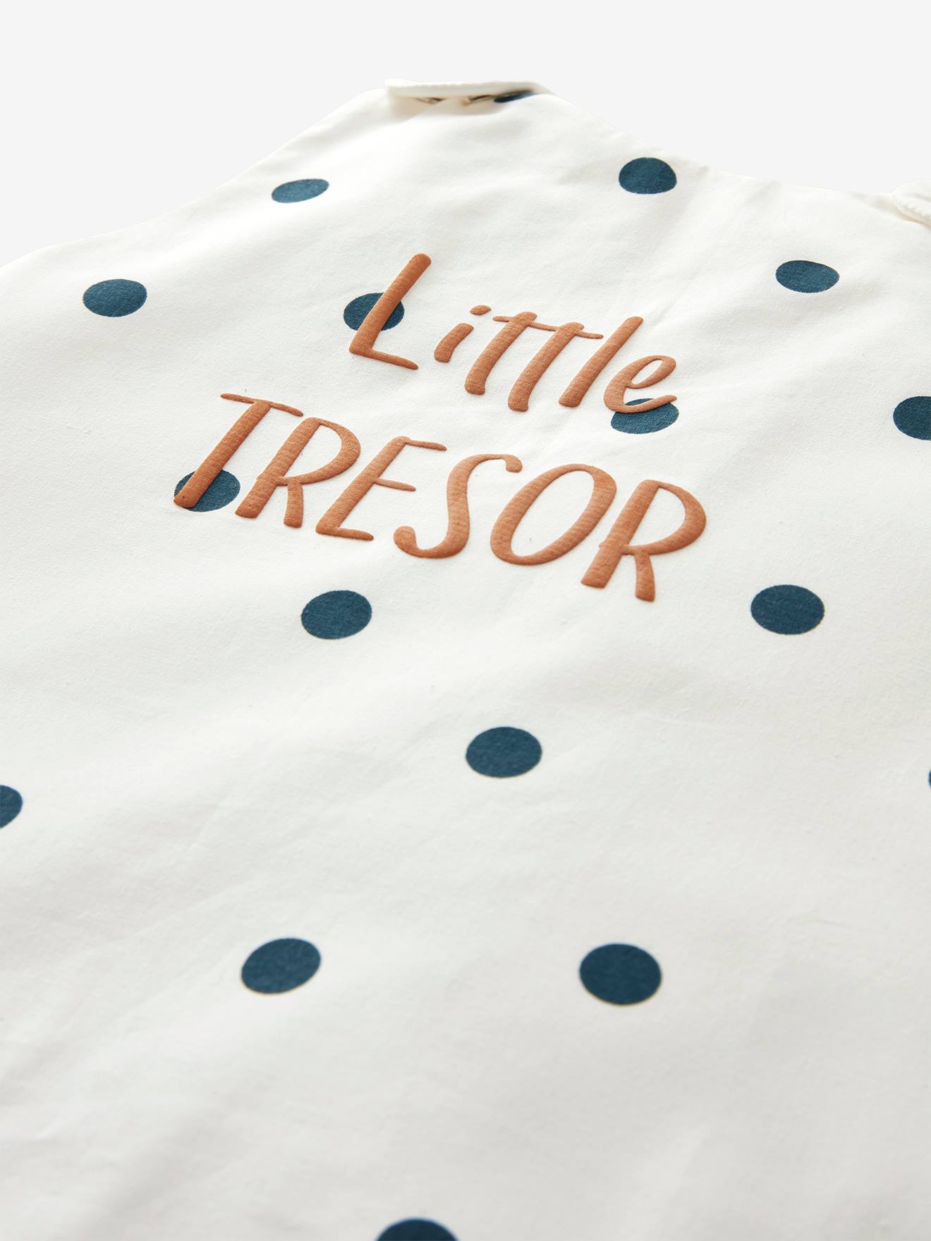 Vertbaudet Ärmelloser Baby Sommerschlafsack LITTLE TRESOR - wollweiß/marine getupft