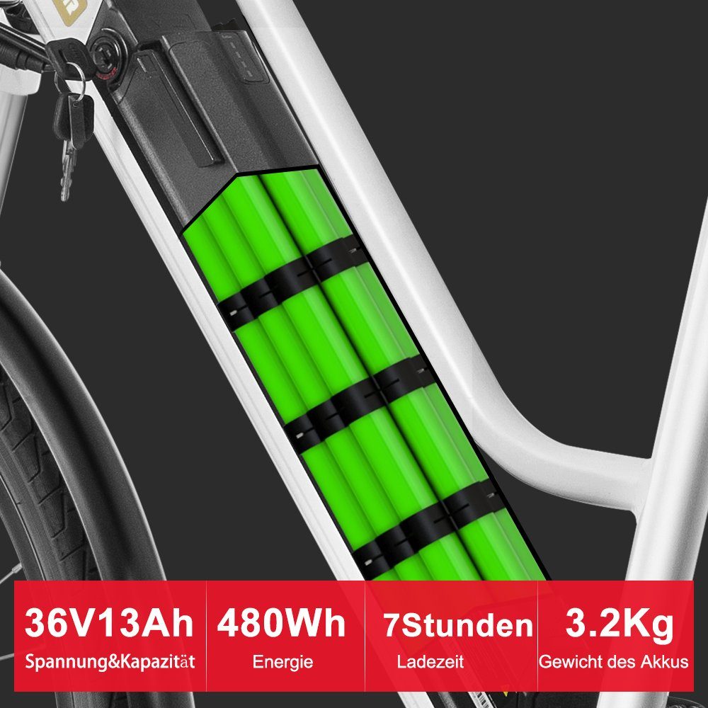 YOSE POWER E-Bike 27,5 Zoll City Bike Elektrofahrrad mit 36V 13Ah 480Wh, 7 Gang SHIMANO, Kettenschaltung, Heckmotor, 480,00 Wh Akku
