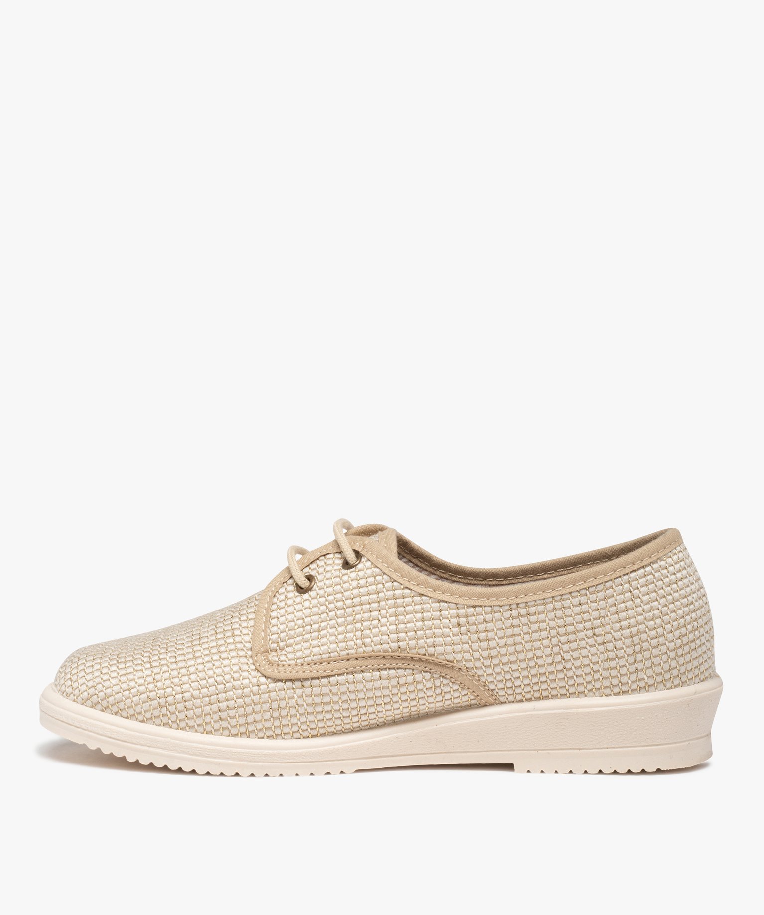 Derbies confort femme dessus en toile brillante beige | GEMO