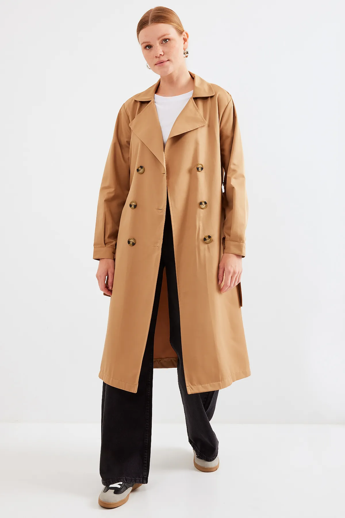Bigdart  5853 Zweireihiger Trenchcoat mit Kragen – Hellbraun