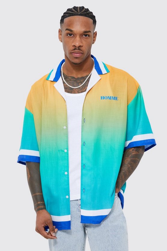 Kurzärmliges kastiges Oversize Hemd mit Print