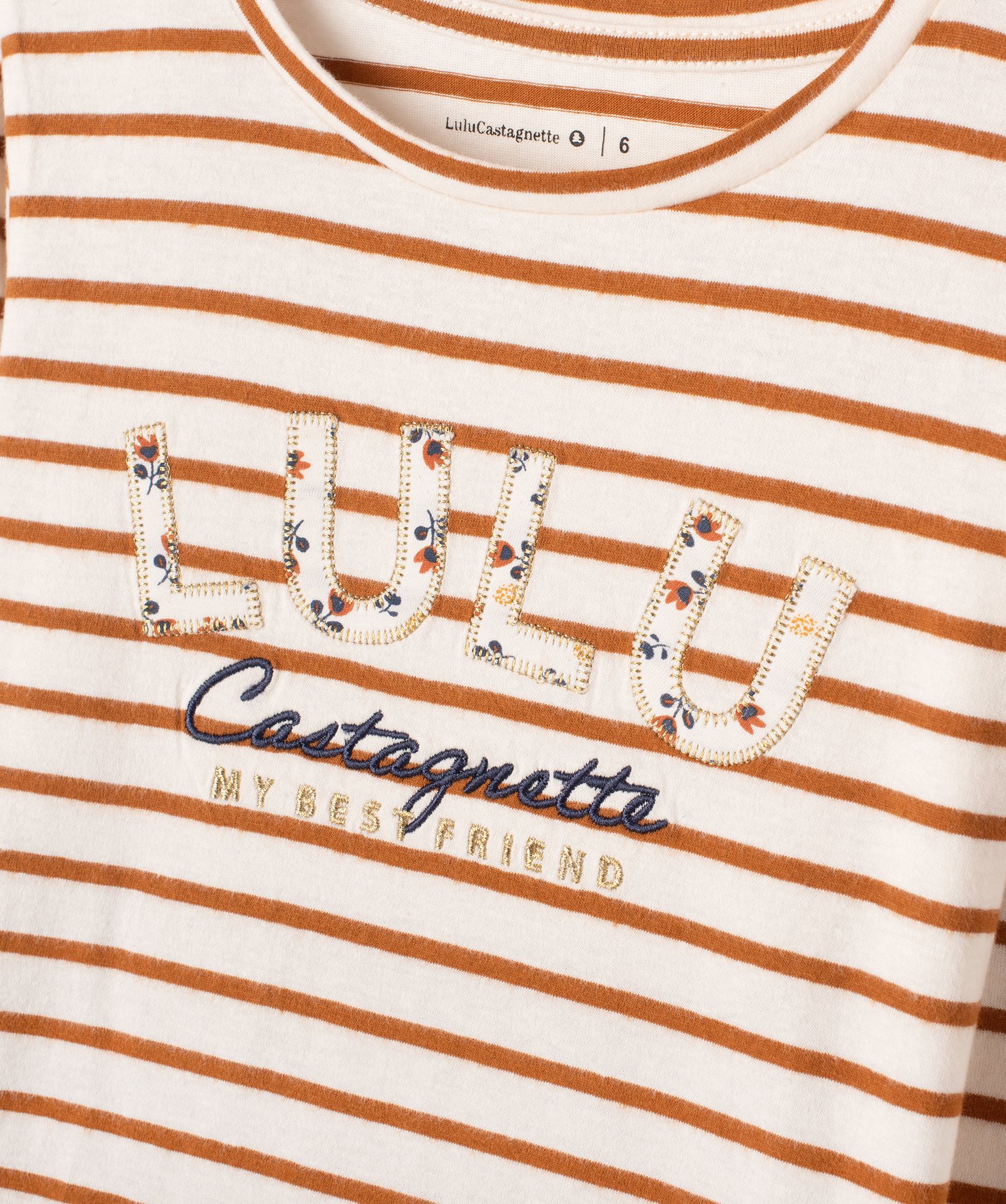 Tee-shirt manches longues rayé et brodé fille - LuluCastag... ecru | GEMO