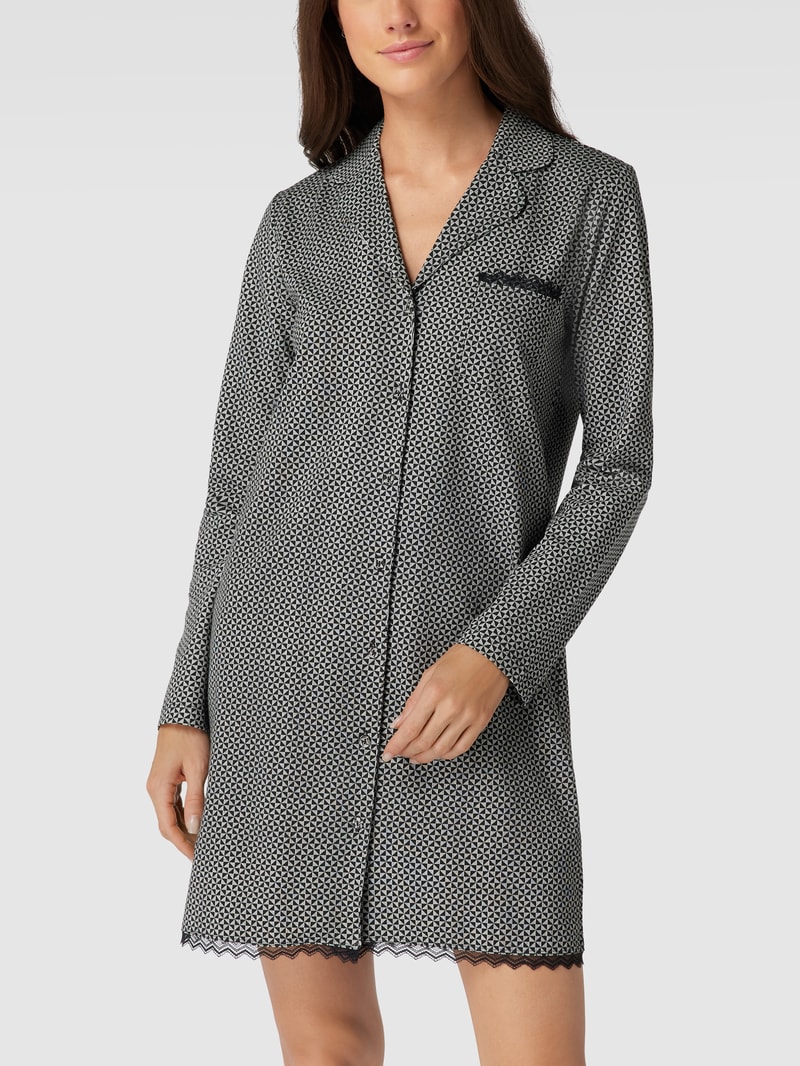Pyjama-Oberteil mit Allover-Muster in schwarz