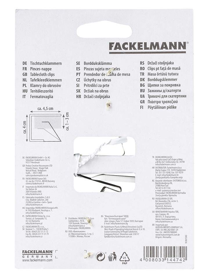 Fackelmann 8er-Set: Tischtuchklammern in Weiß - (L)4,5 x (B)1,5 cm günstig kaufen onesize