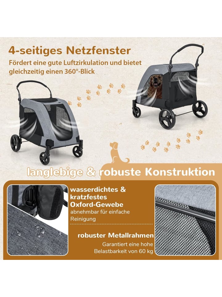 COSTWAY Hundebuggy bis 60 kg in Grau günstig kaufen onesize